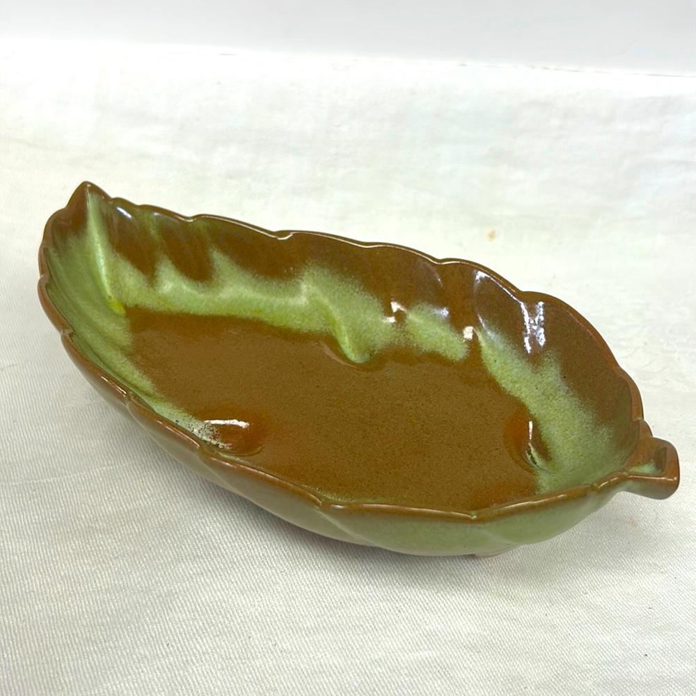 Vintage Frankoma Pottery 225 Prairie Green redware leaf serving/trinket …